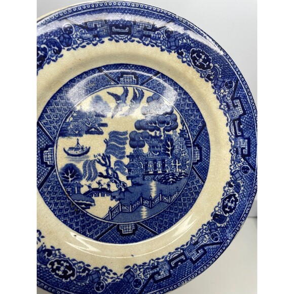 antique JC Pottery England 8" Salad Plate blue willow pattern - Picture 4 of 10